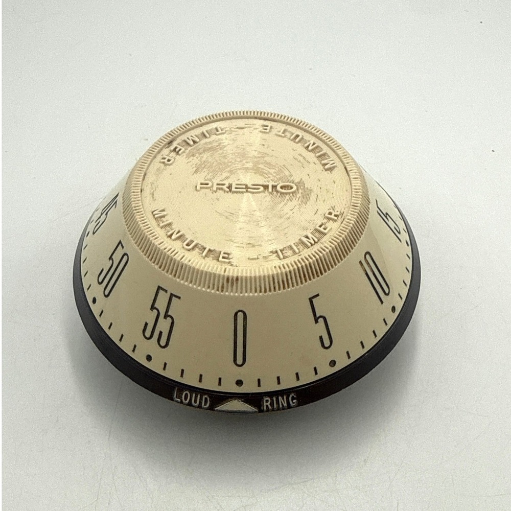 Vintage Presto Minute Timer Mechanical Kitchen Manual Loud Ring Cream Brown